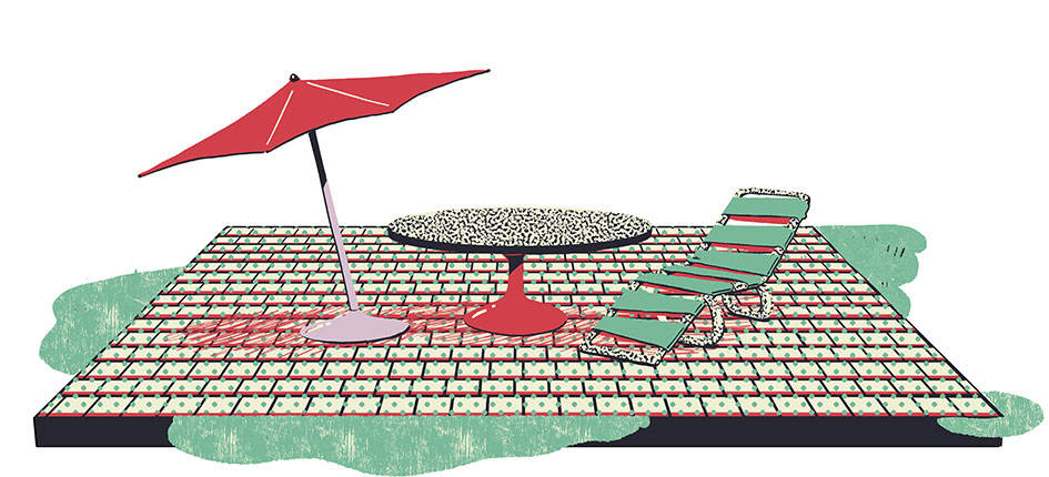 Illustration of finished patio with patio furniture